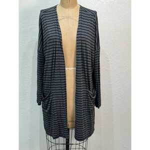 Texas True Threads Womens Gray Black Striped Open Front Cardigan Medium NWT